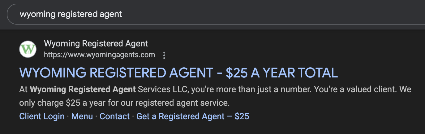 Search results for Wyoming Registered Agent