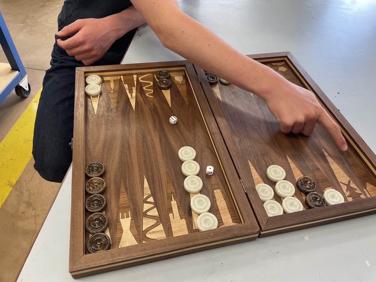 Playing backgammon on the board