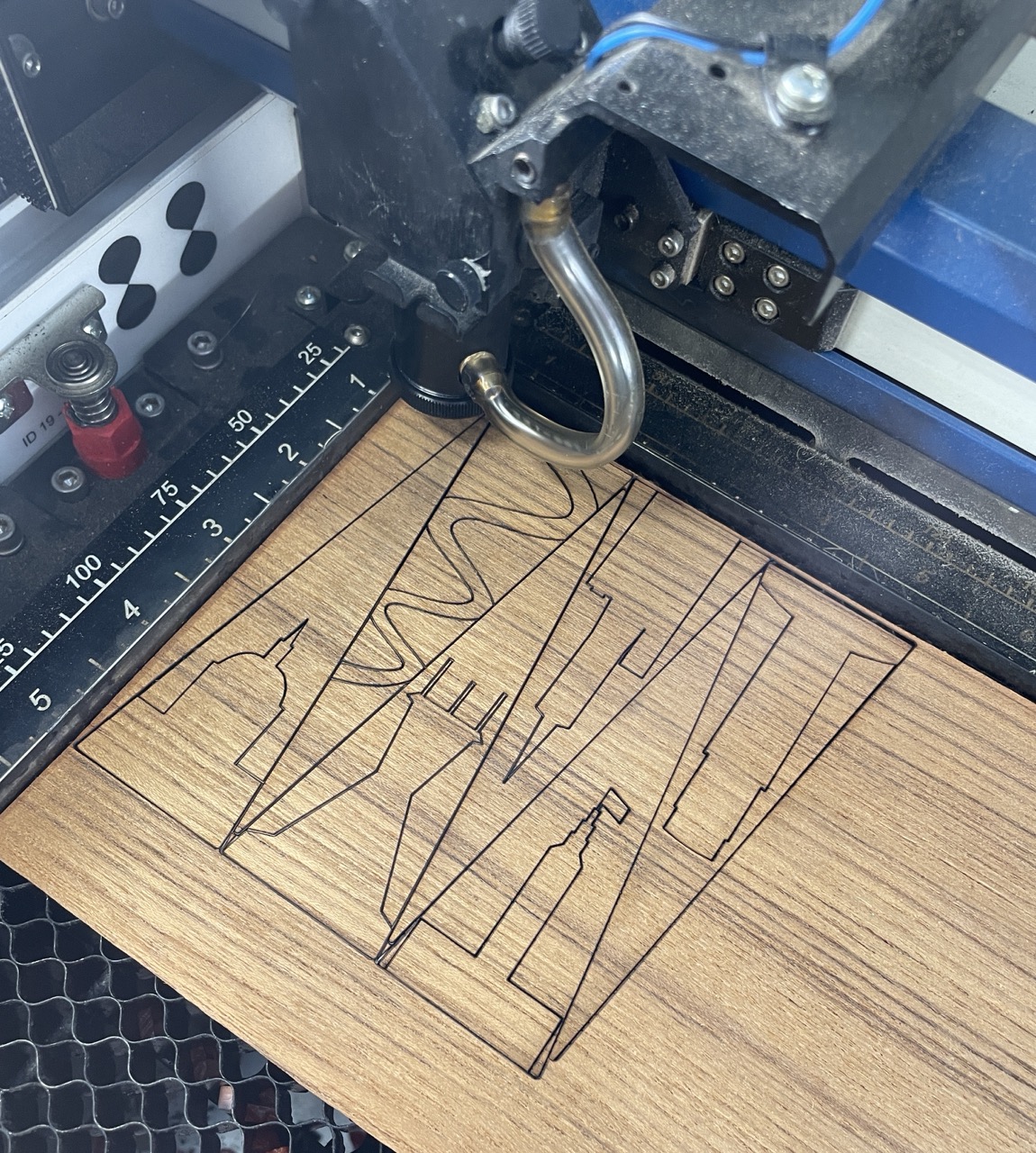 Lazer cutter creating the triangle inlays