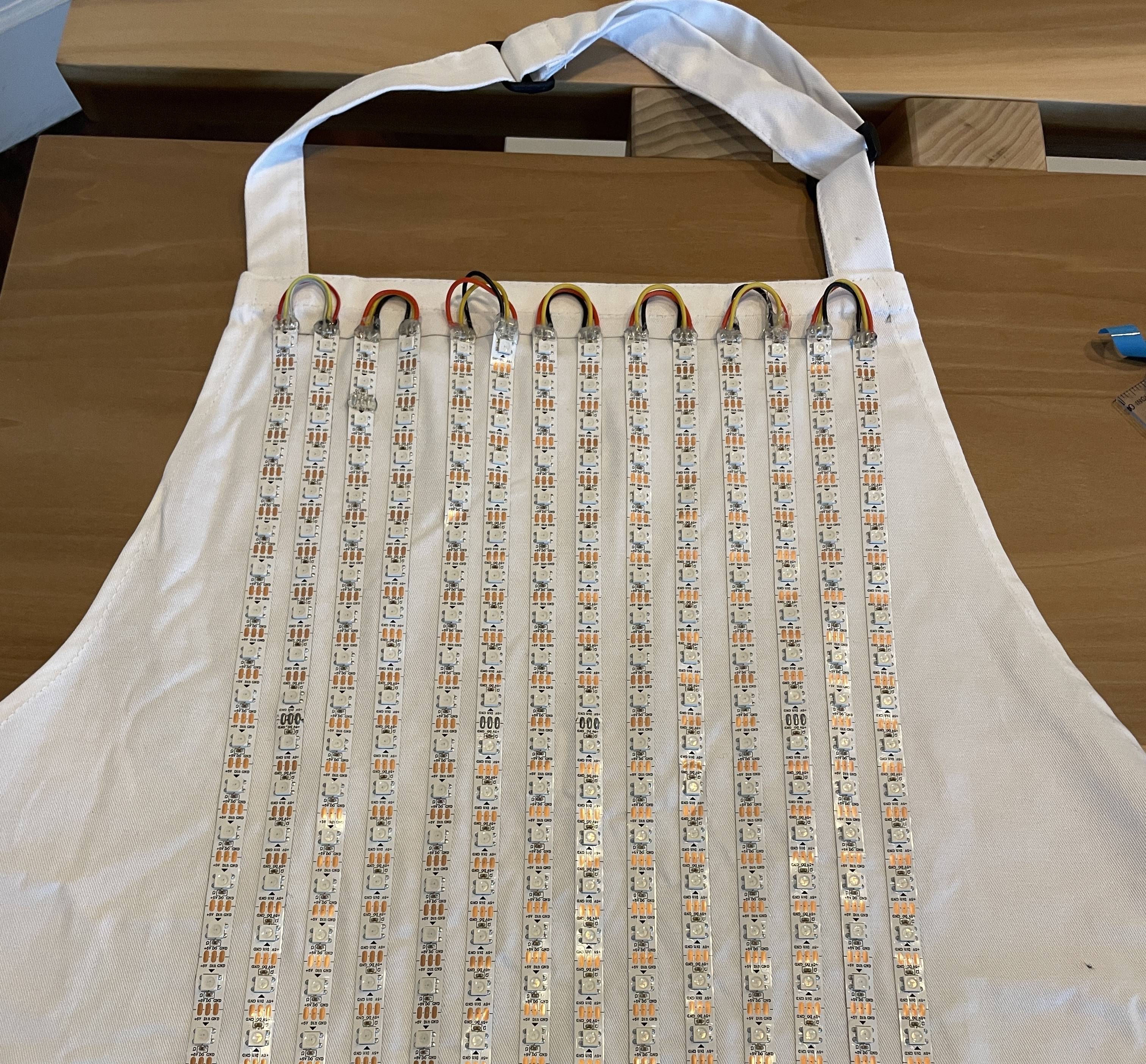 Neopixel strips glued onto apron