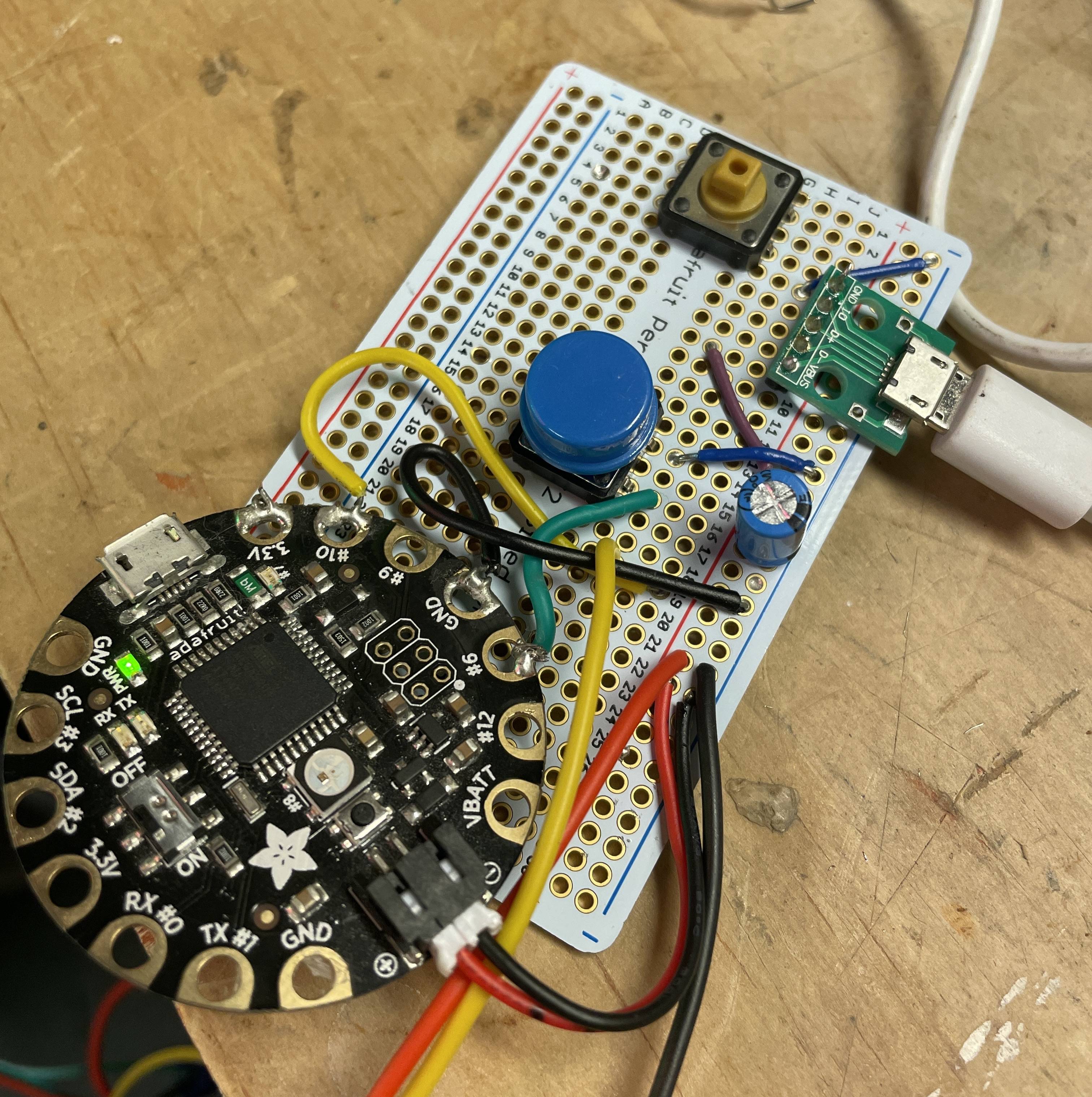 Protoboard with final soldered electronics