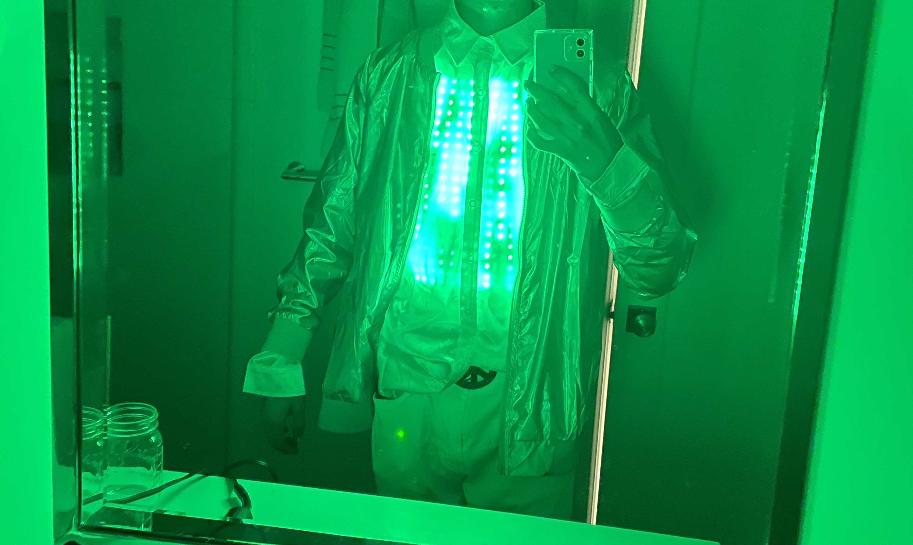 Neomatrix outfit with green matrix-themed light strips