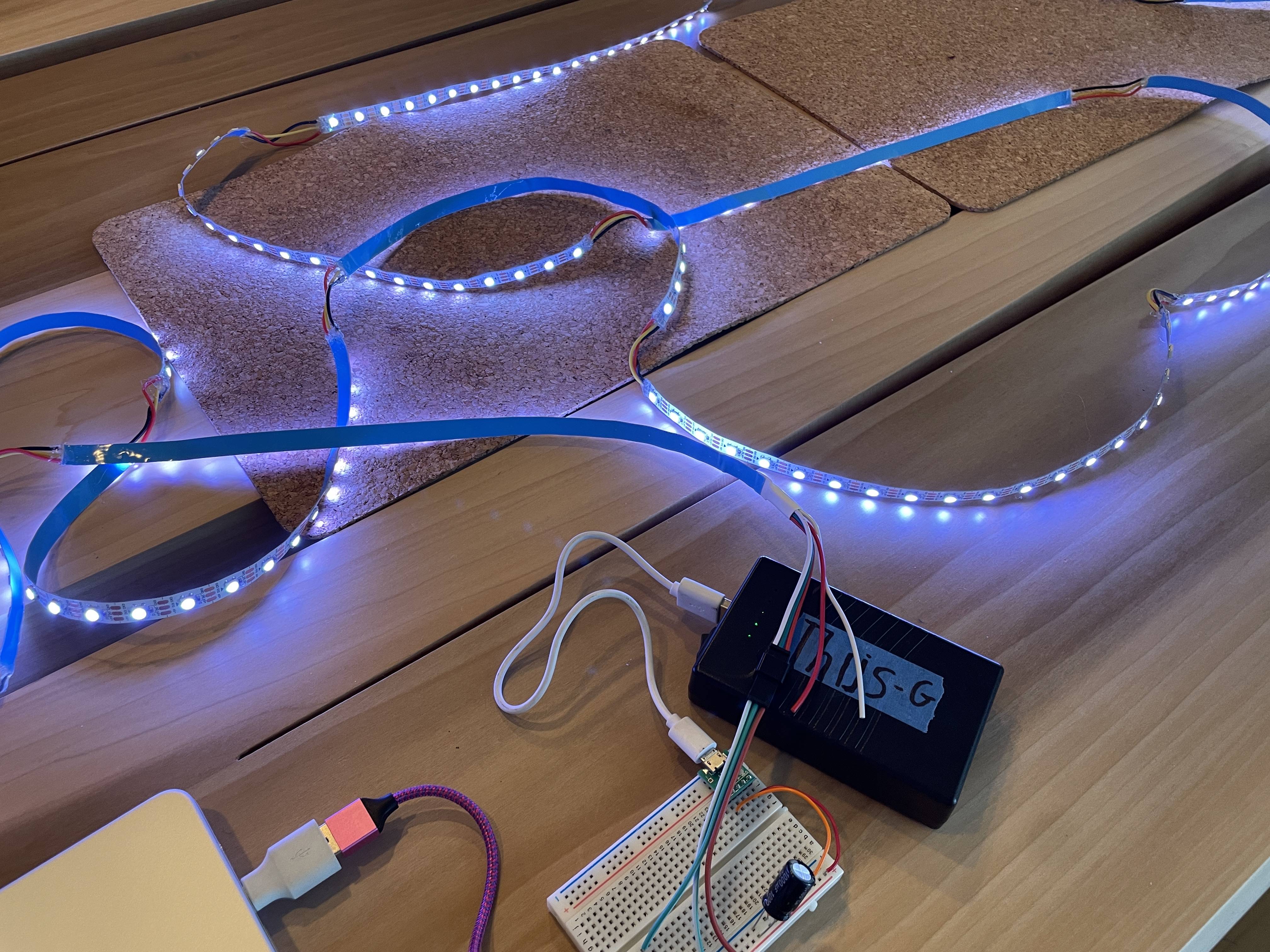 Neopixel strips connected to breadboard