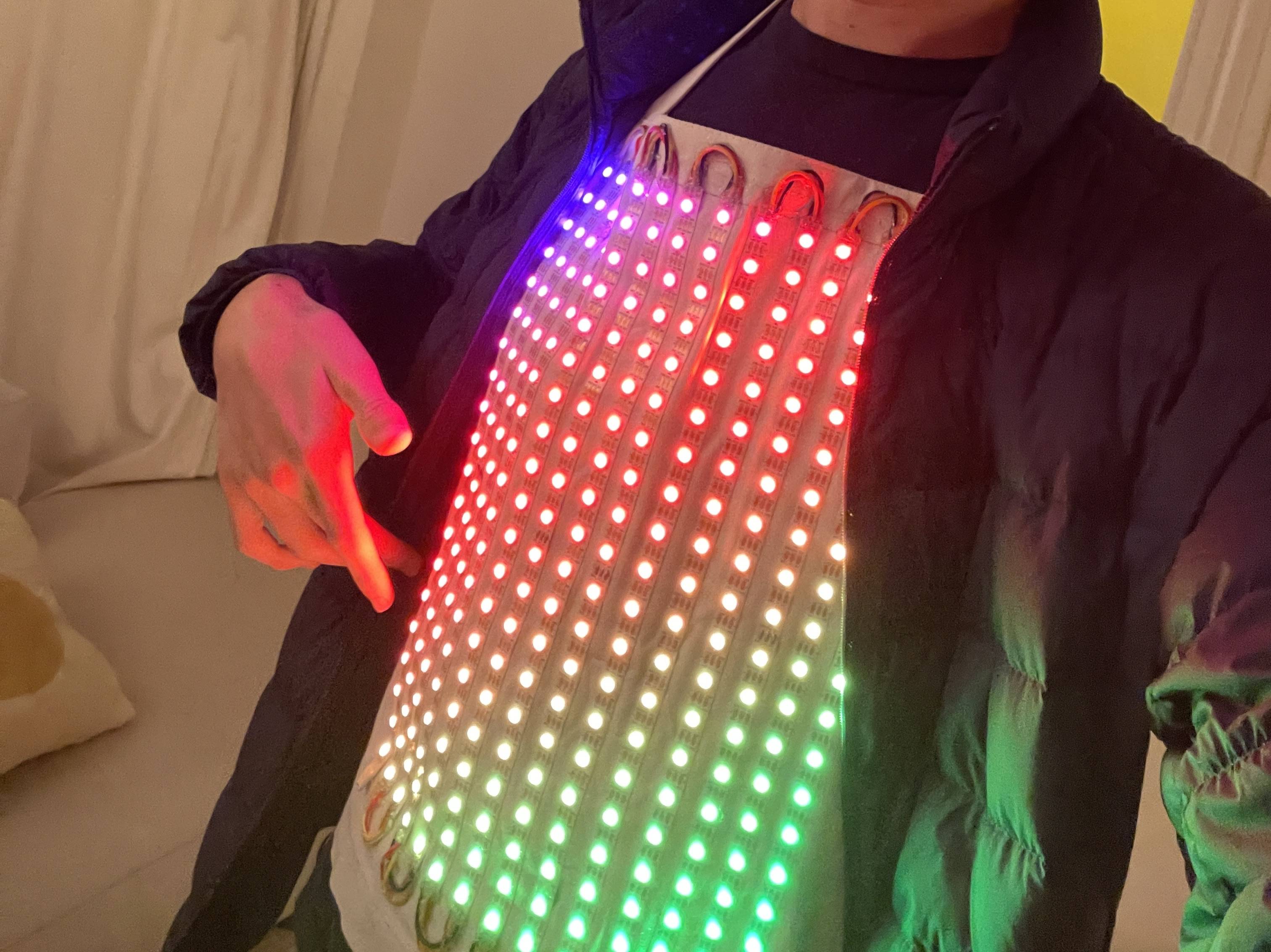 Wearing apron with lights turned on