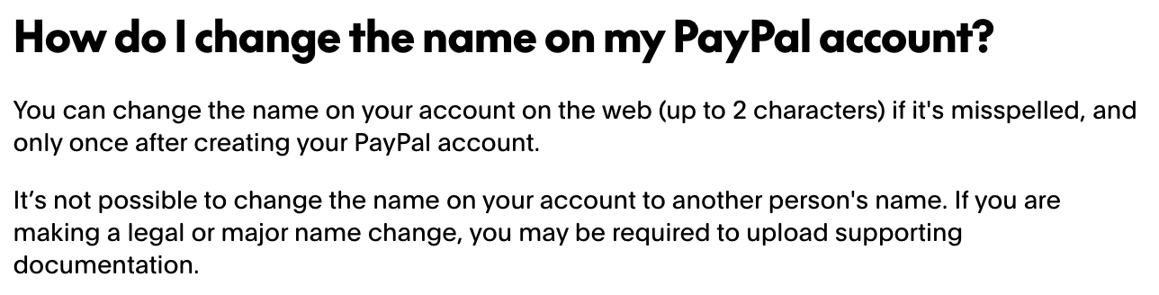 PayPal's name change policy