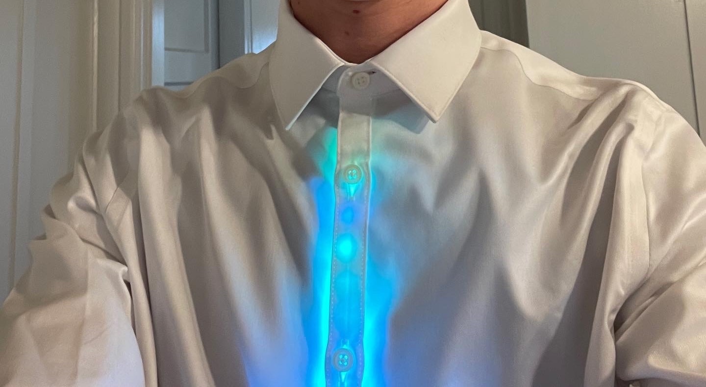 Dress shirt with neopixel strip running down button line